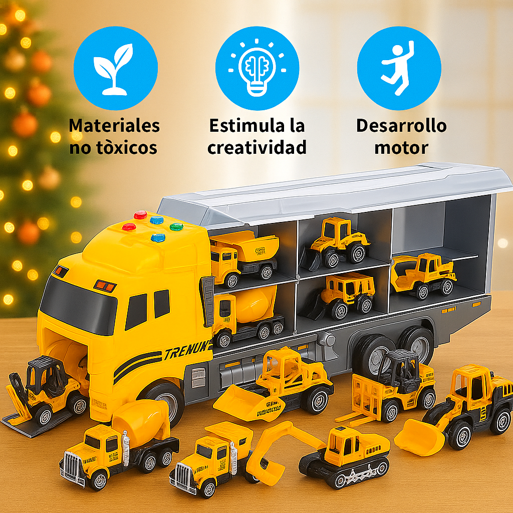 Juego Vehículos Construcción Niños con Estuche Portátil