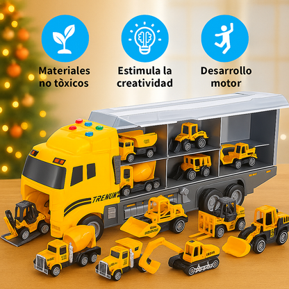 Juego Vehículos Construcción Niños con Estuche Portátil