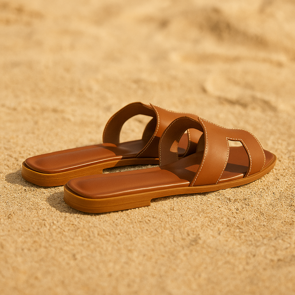 Sandalias Planas de Cuero con Corte Elegante