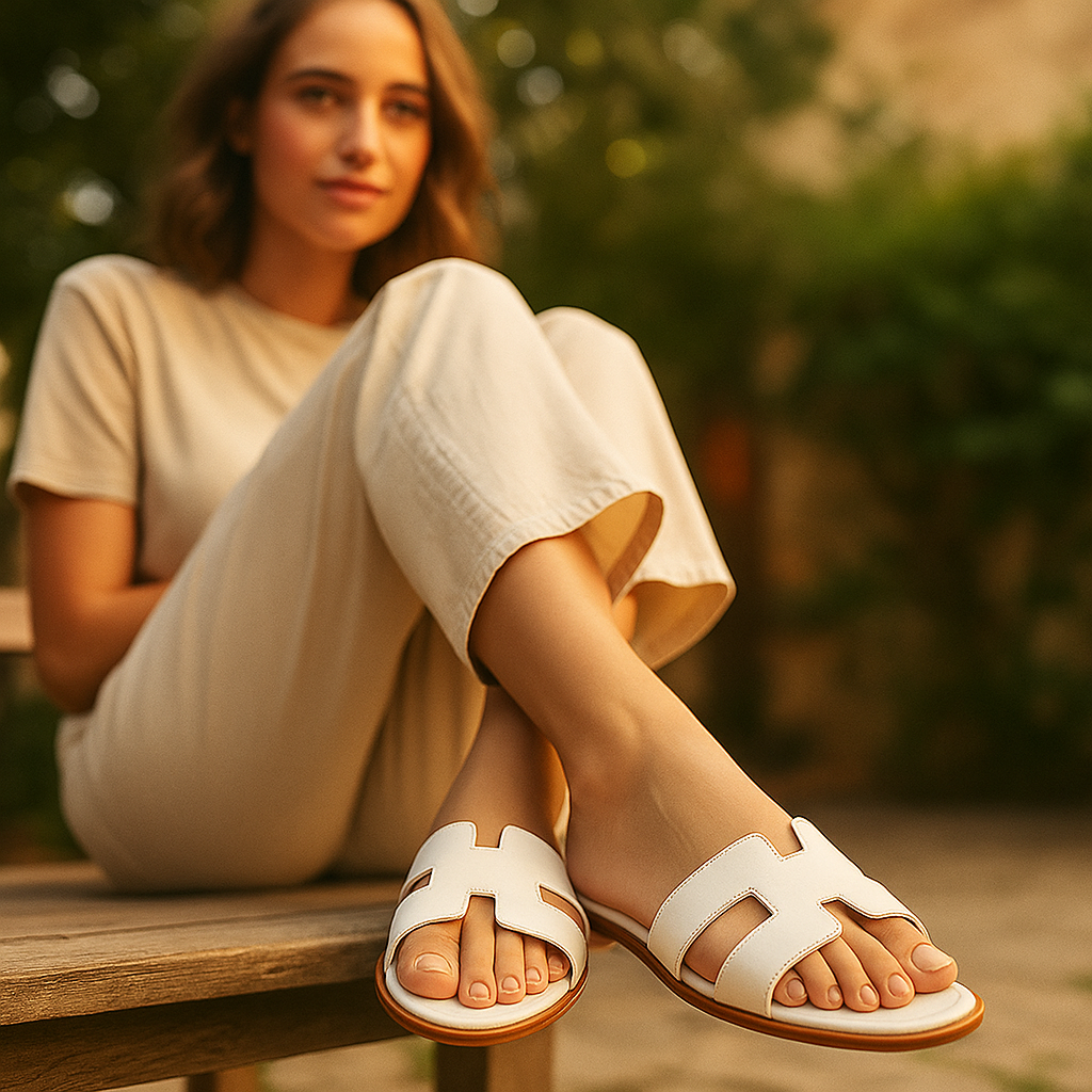 Sandalias Planas de Cuero con Corte Elegante