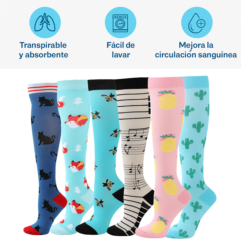 Calcetines Compresión - Edema - Diabetes - Paquete 6 Pairs