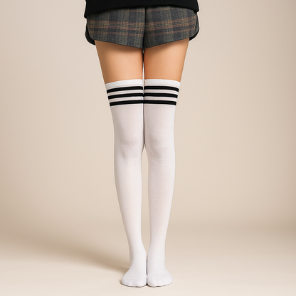 Medias Rayadas Nylon Altas Niñas