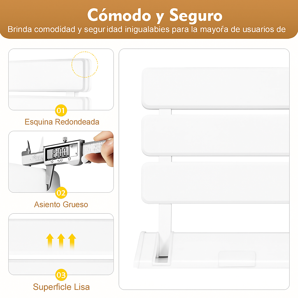 Asiento de ducha plegable - banco seguro montado en pared - ahorro de espacio