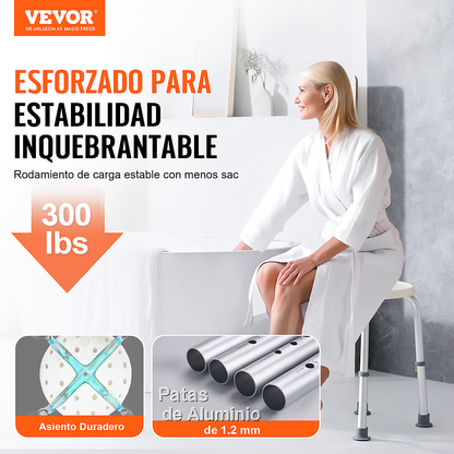 Silla de Ducha Antideslizante Ajustable - Aluminio y PE - Soporta 136 kg