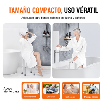 Silla de Ducha Antideslizante Ajustable - Aluminio y PE - Soporta 136 kg