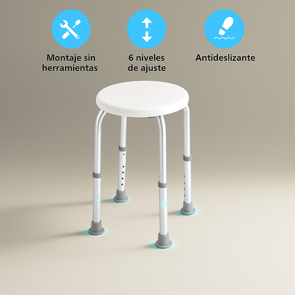 Silla de Ducha Antideslizante Ajustable - Aluminio y PE - Soporta 136 kg