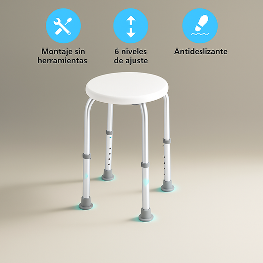 Silla de Ducha Antideslizante Ajustable - Aluminio y PE - Soporta 136 kg