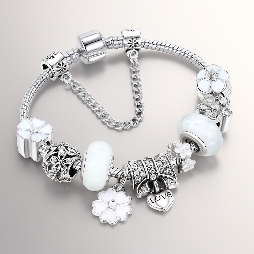 Pulsera de Plata Esterlina con Charms Florales