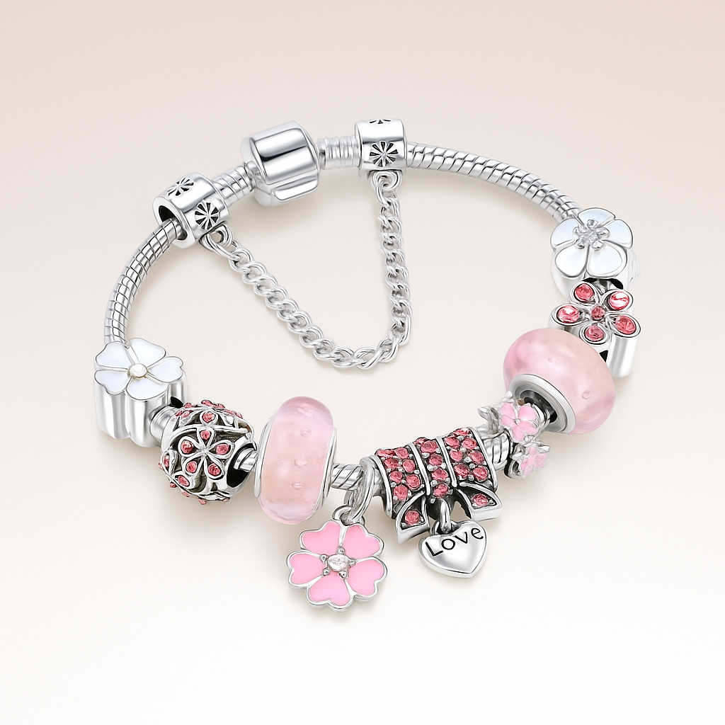 Pulsera de Plata Esterlina con Charms Florales