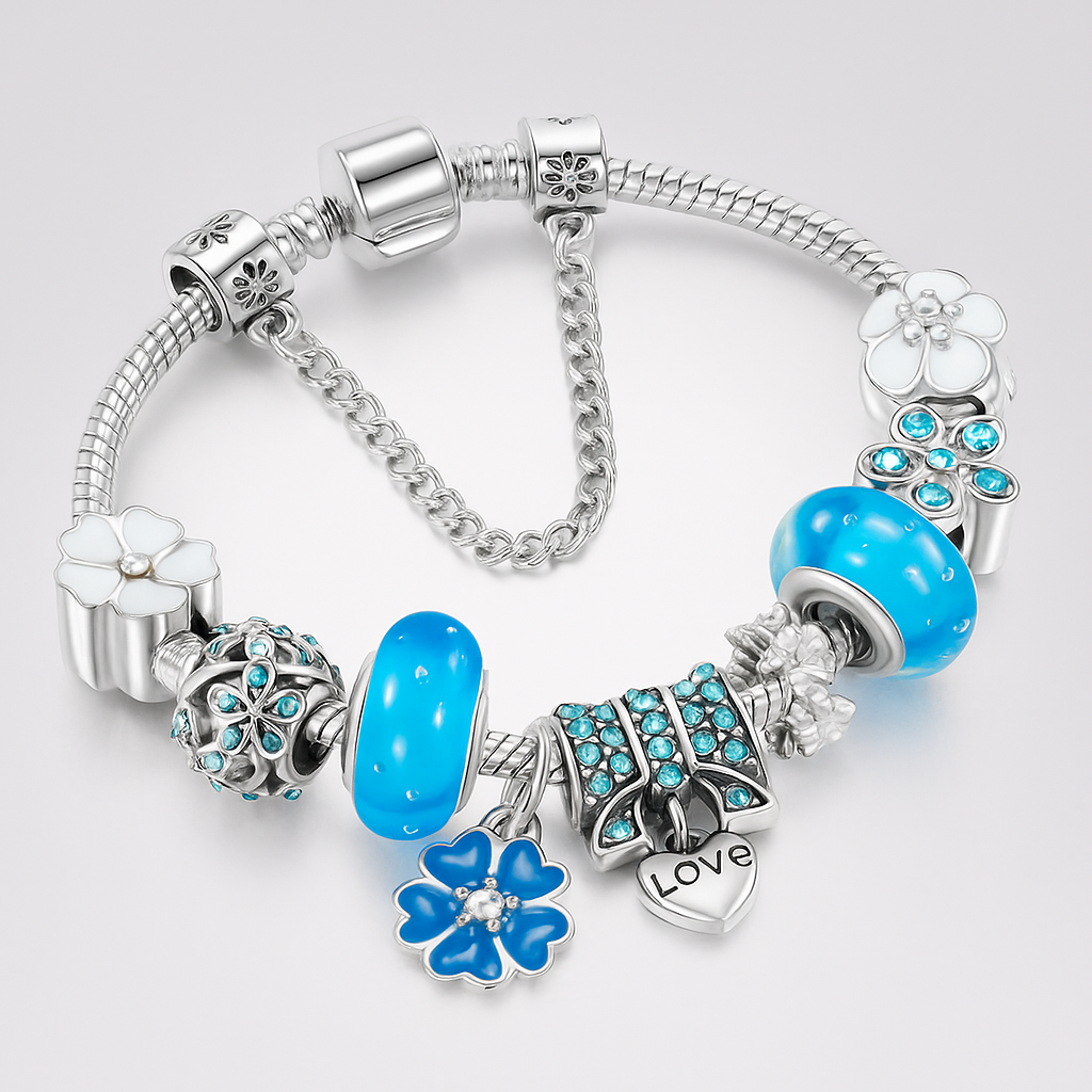 Pulsera de Plata Esterlina con Charms Florales