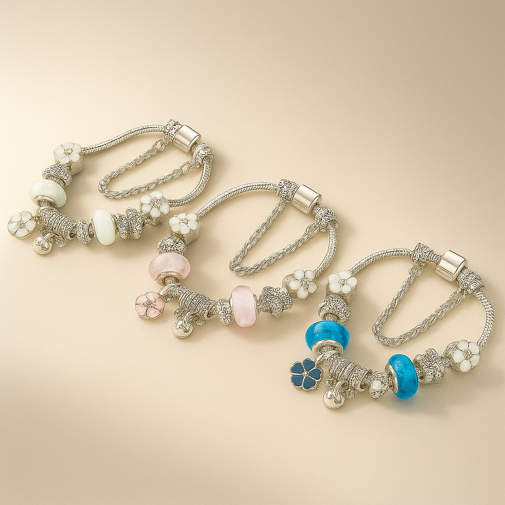 Pulsera de Plata Esterlina con Charms Florales