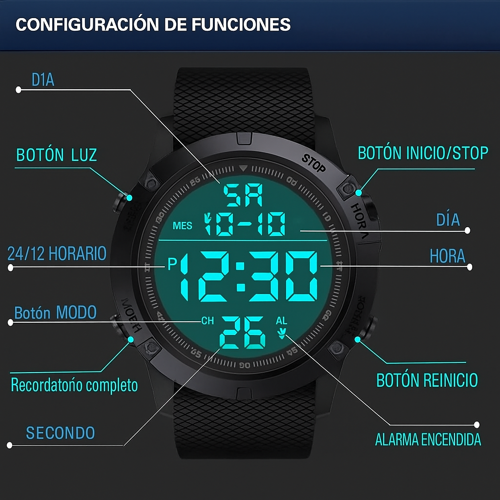 Reloj Deportivo Digital Impermeable Hombre 50M