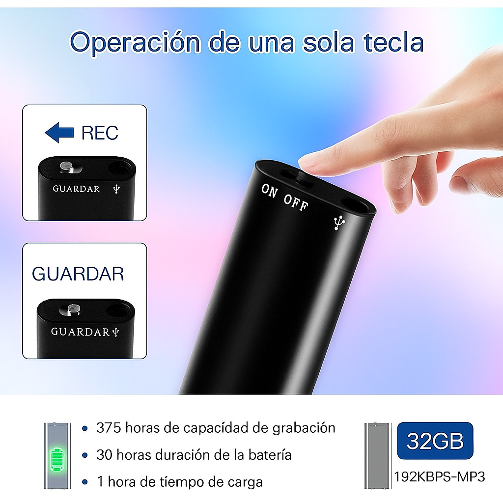 Grabador de Voz Oculto Compacto 16GB