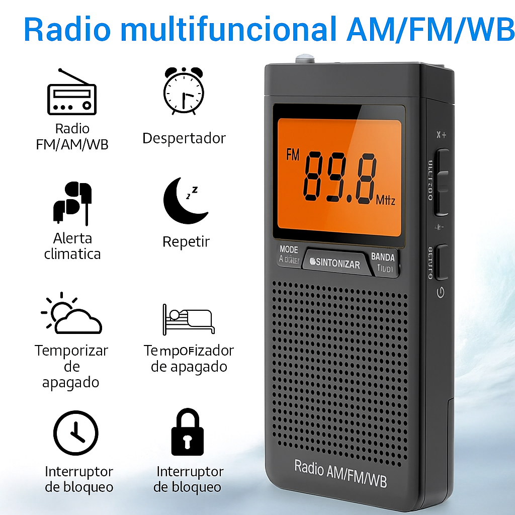 Radio Portátil de Bolsillo AM/FM con Alerta Meteorológica