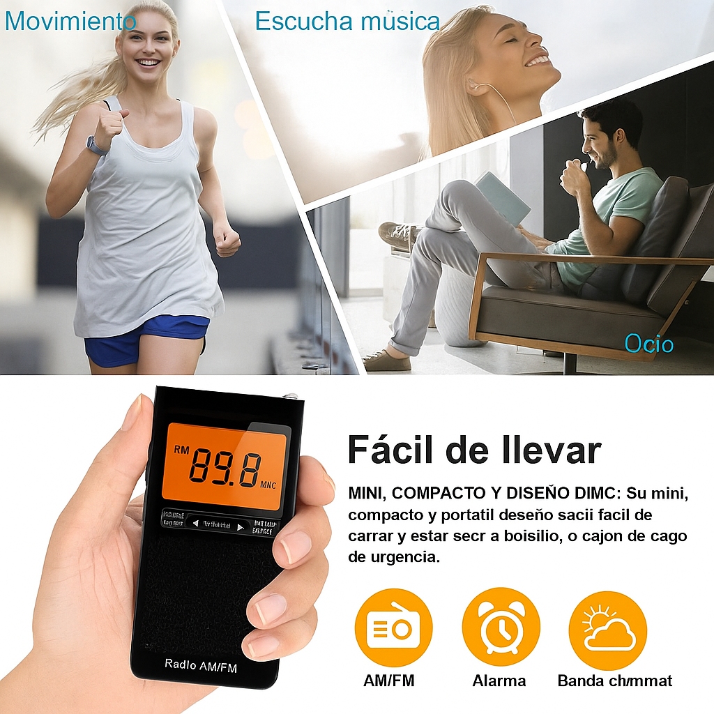 Radio Portátil de Bolsillo AM/FM con Alerta Meteorológica