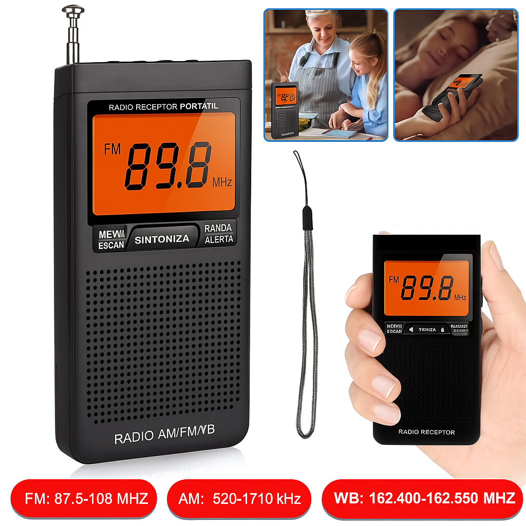 Radio Portátil de Bolsillo AM/FM con Alerta Meteorológica
