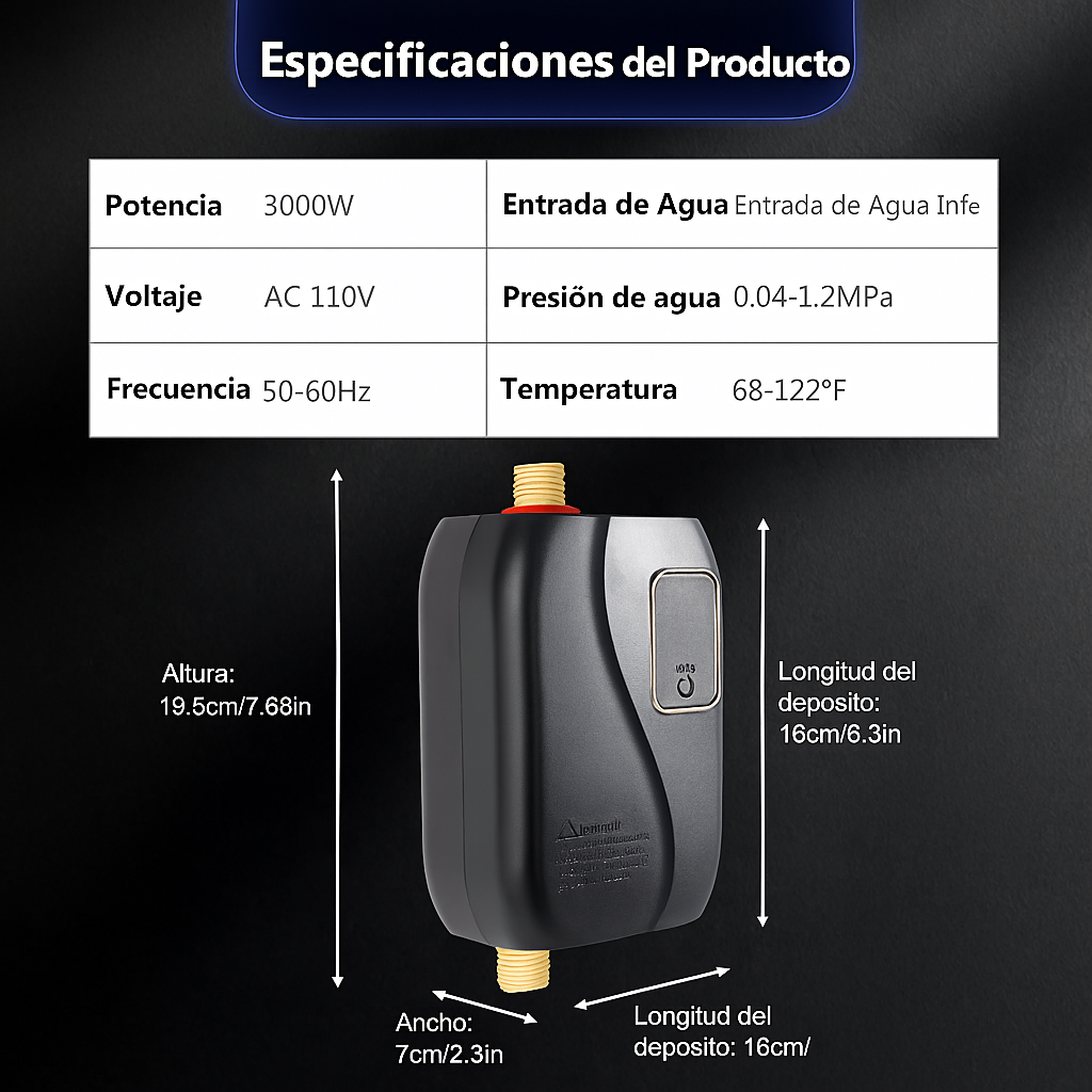 Calentador de Agua Instantáneo Sin Tanque 3000W