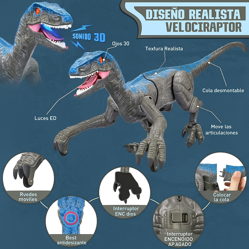 Dinosaurio Velociraptor a Control Remoto Interactivo