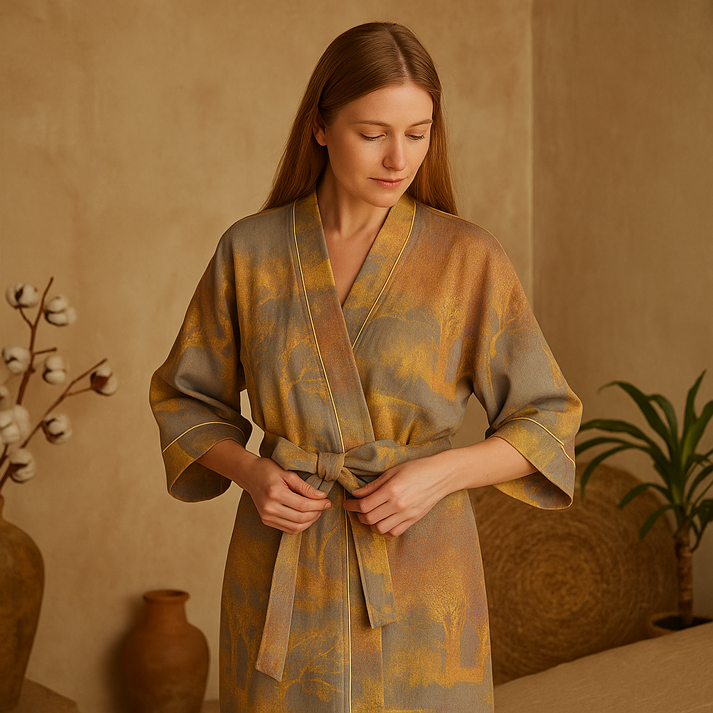 Bata SereniLuxe – Kimono Transpirable de Elegancia Natural