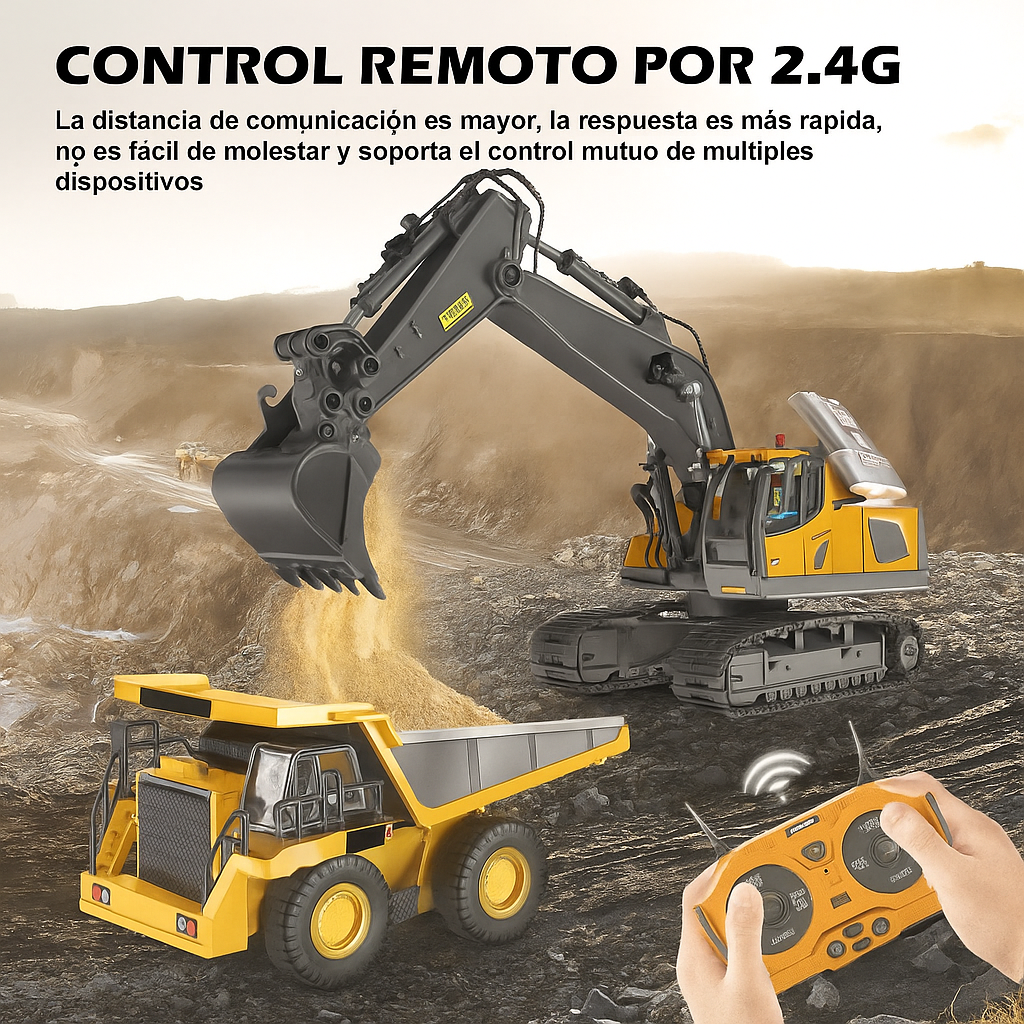 Excavadora Bulldozer Volquete RC 4WD Escala 1:20
