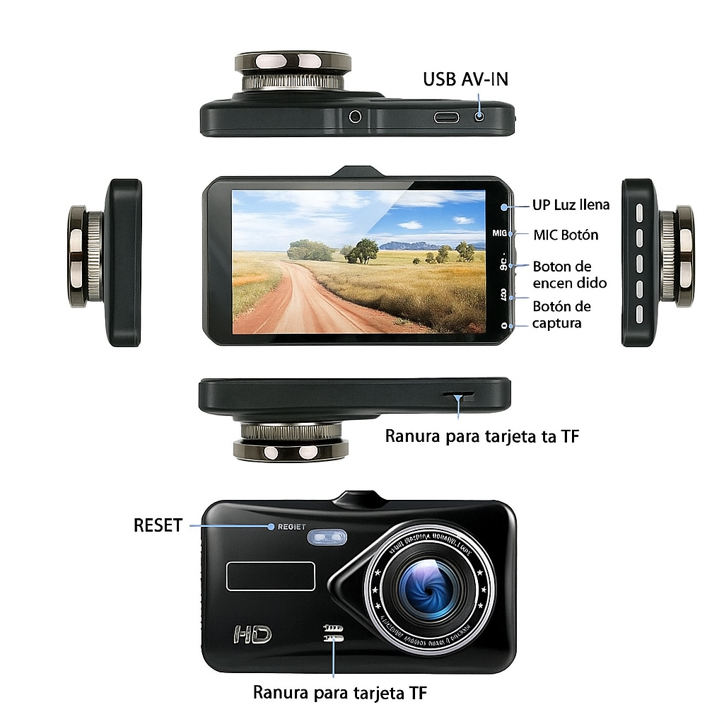 Cámara Dash 1080P Full HD Frontal y Trasera