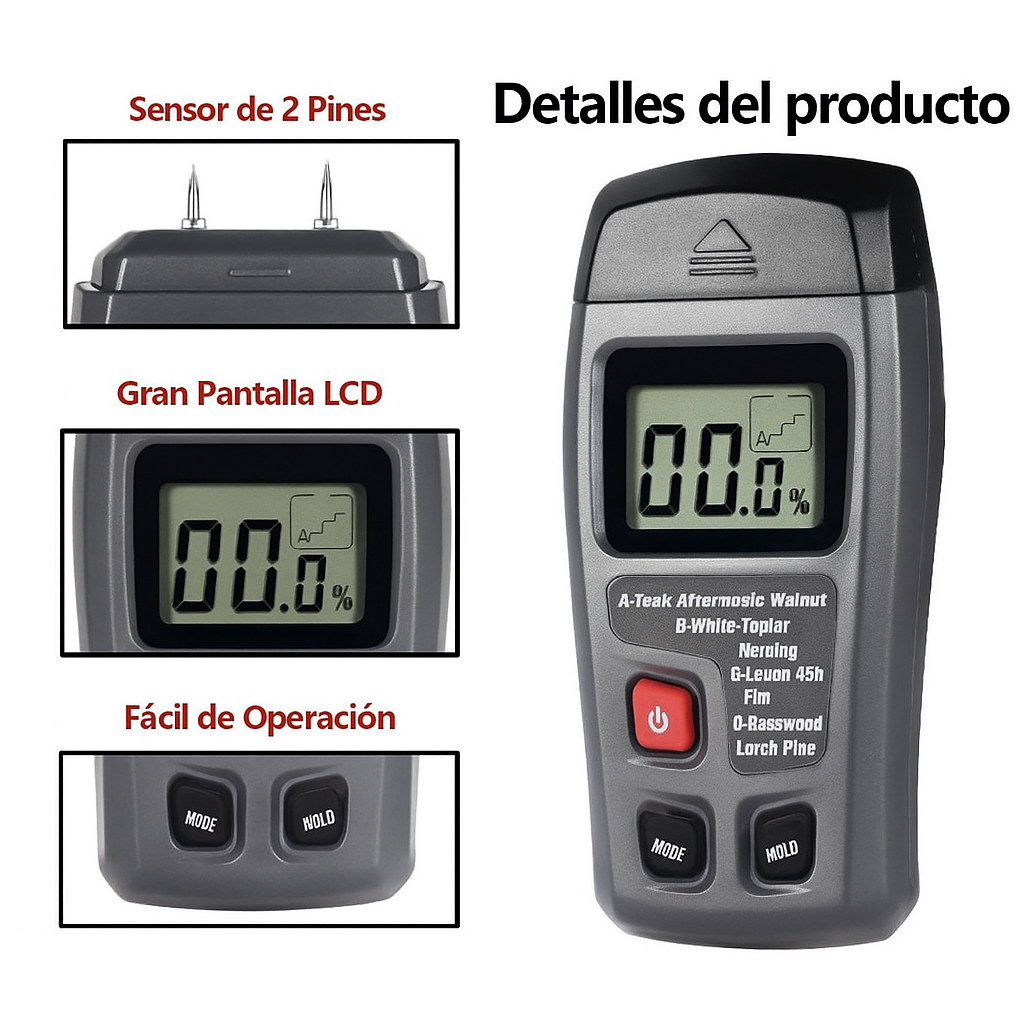 Medidor Digital de Humedad para Madera
