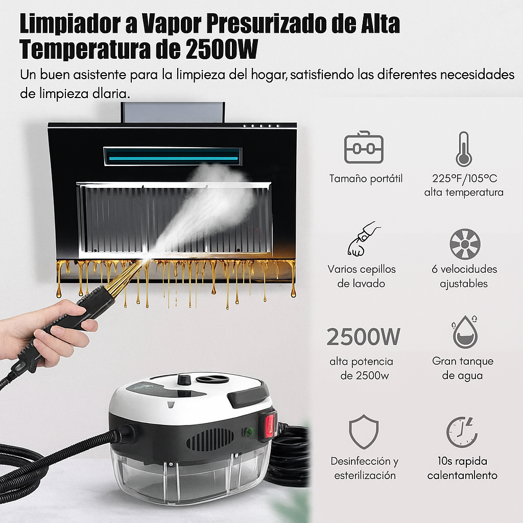 Limpiador de Vapor de Mano Inalámbrico 2500W