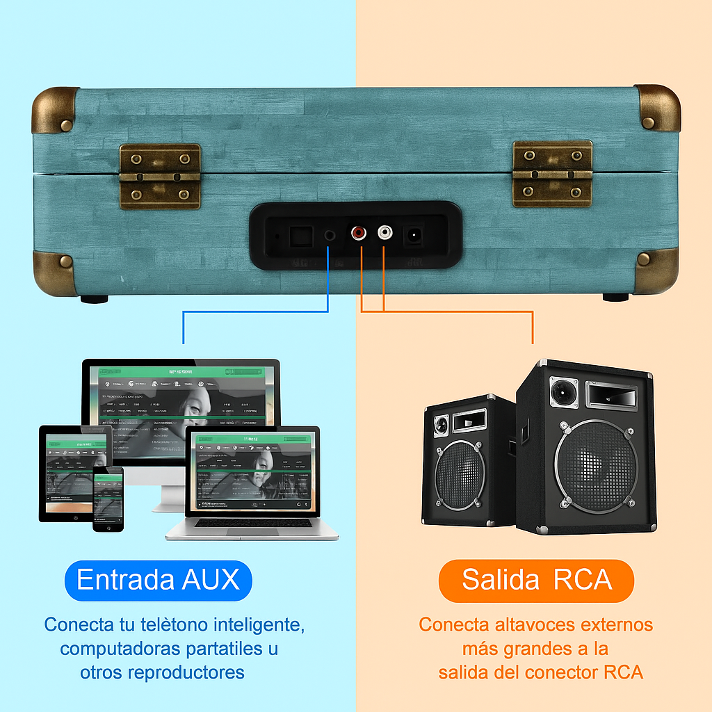 Tocadiscos Vintage Bluetooth 3 Velocidades con Altavoces