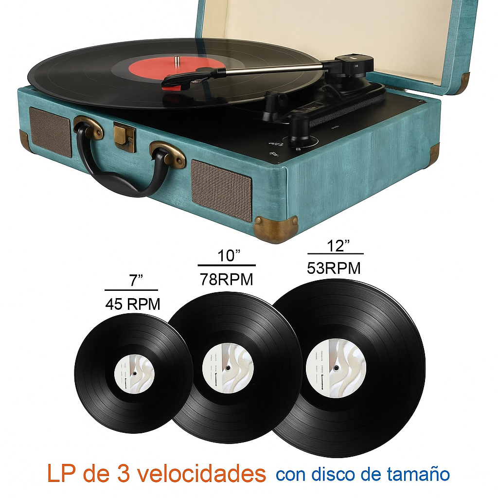 Tocadiscos Vintage Bluetooth 3 Velocidades con Altavoces