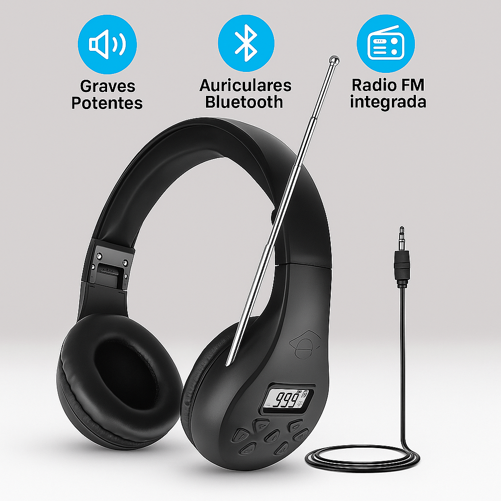 Auriculares Bluetooth con Radio FM y Graves Potenciados