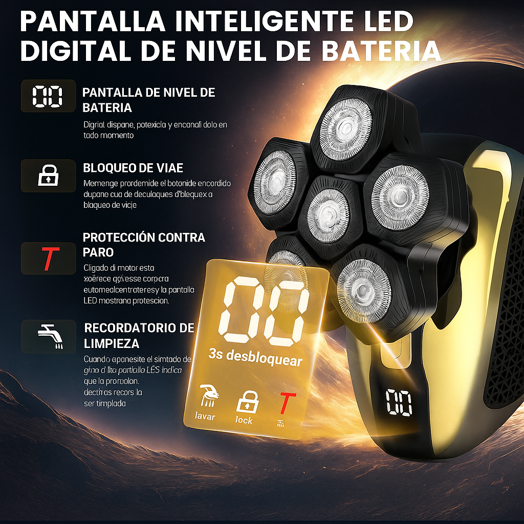 Afeitadora de Cabeza 6D Recargable para Hombres Calvos