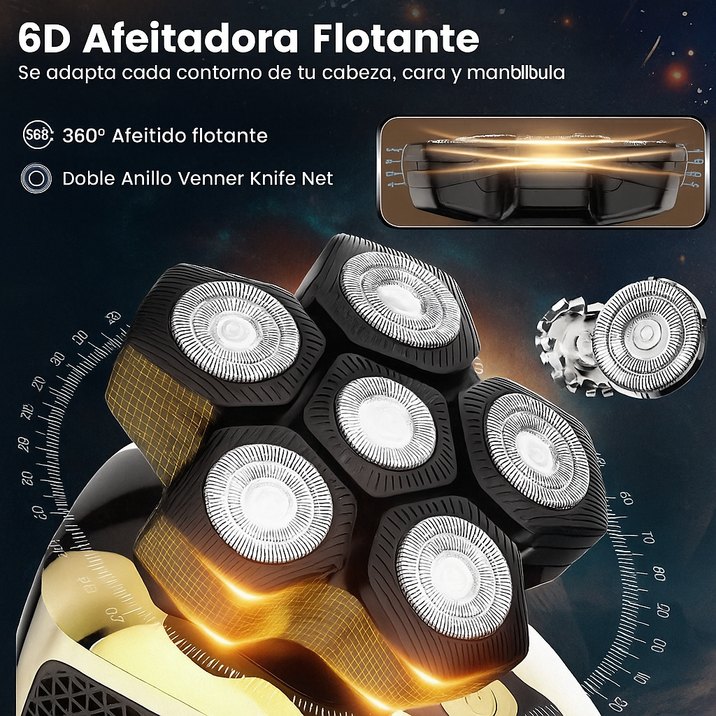 Afeitadora de Cabeza 6D Recargable para Hombres Calvos
