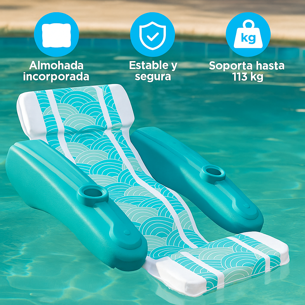 Sofá Chaise Flotante para Piscina con Portavasos