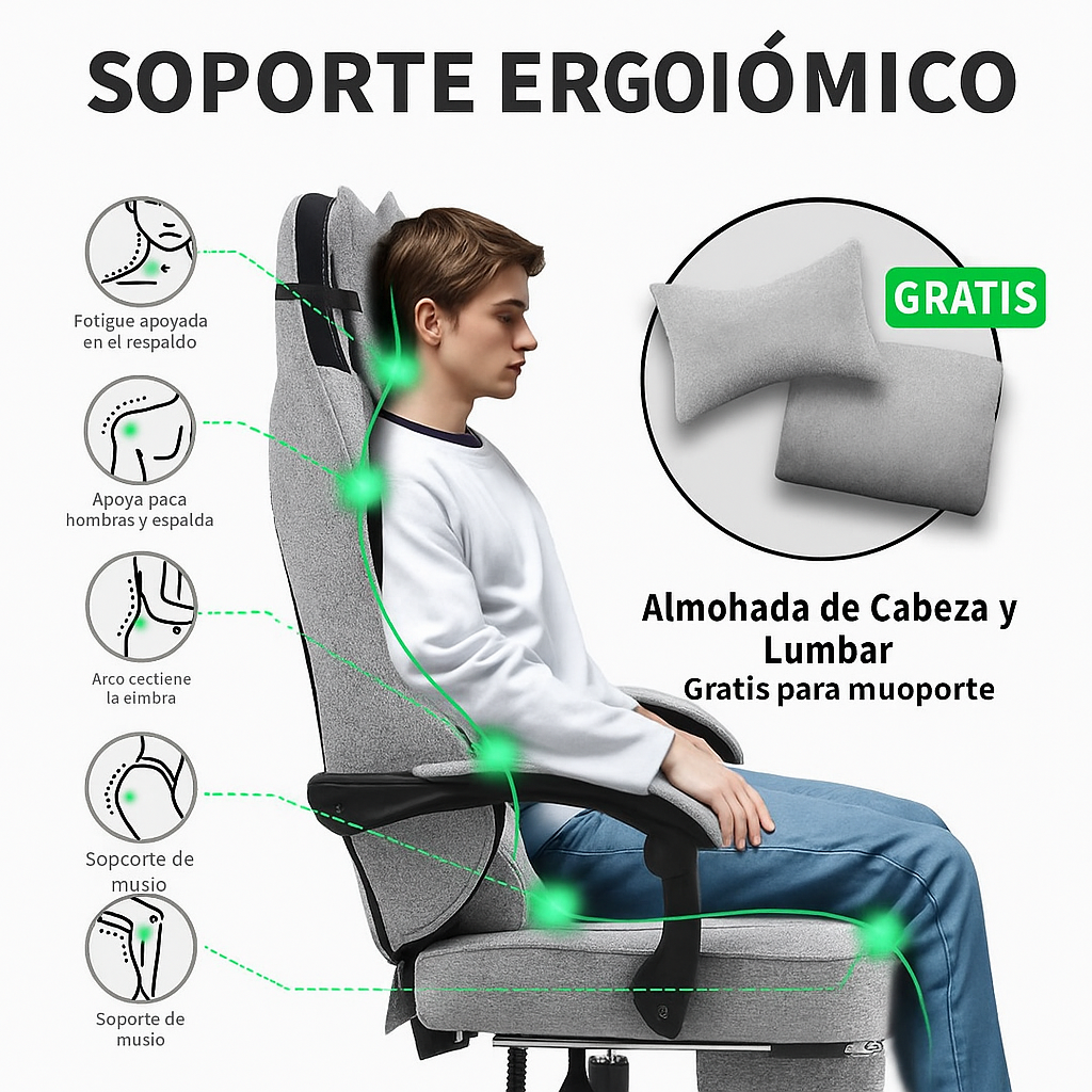 Silla de Juego Ergonómica con Reposapiés Ajustable