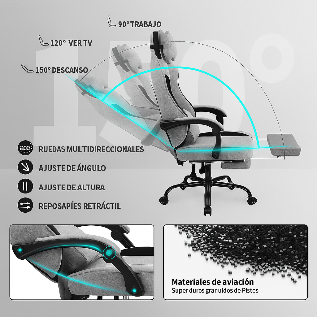 Silla de Juego Ergonómica con Reposapiés Ajustable