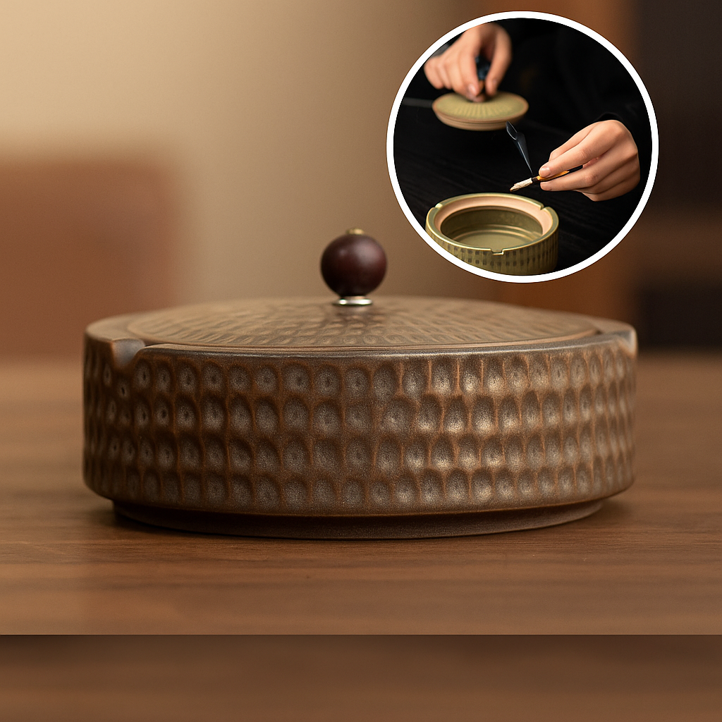 Cenicero de Cerámica con Tapa de Madera ZenFlame