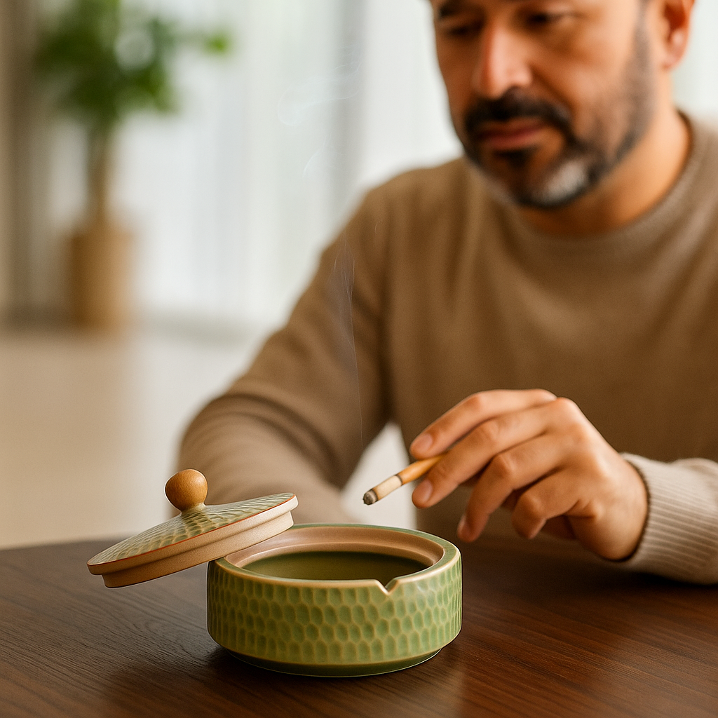 Cenicero de Cerámica con Tapa de Madera ZenFlame