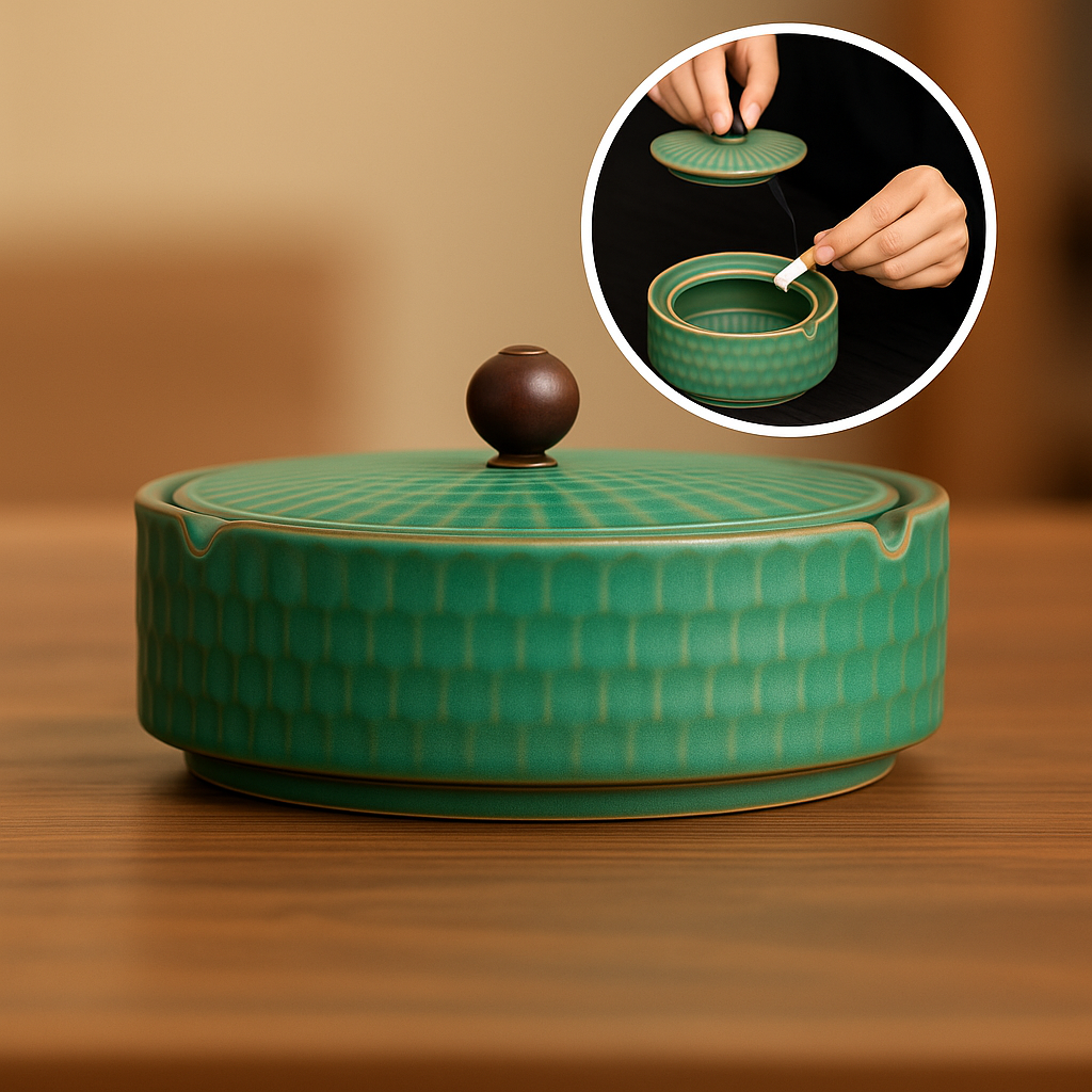 Cenicero de Cerámica con Tapa de Madera ZenFlame