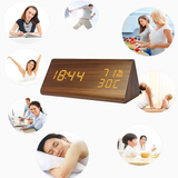 EchoWood Reloj LED de Madera con Control por Voz