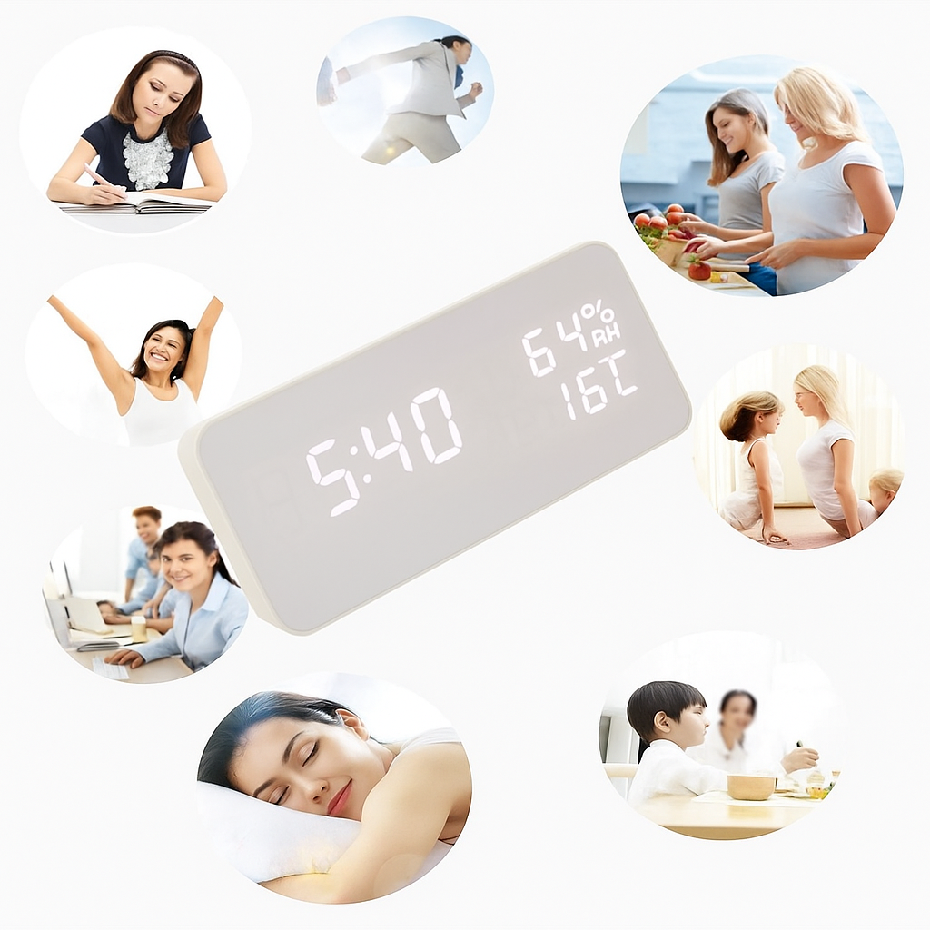 EchoWood Reloj LED de Madera con Control por Voz