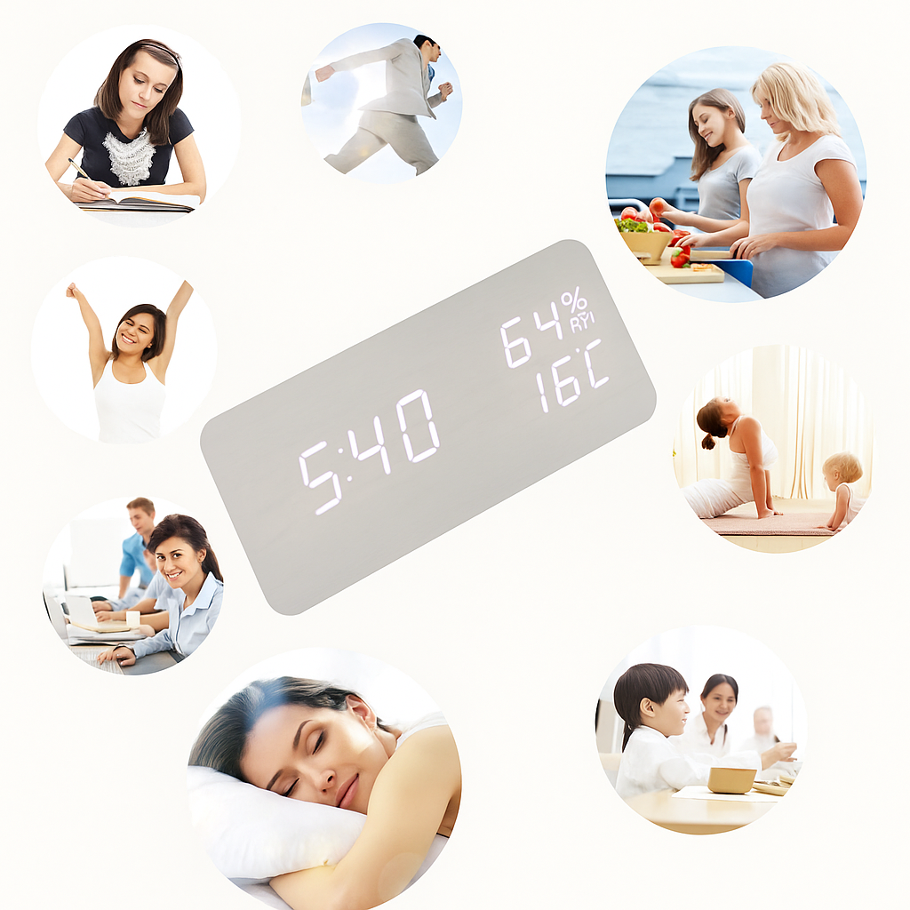 EchoWood Reloj LED de Madera con Control por Voz