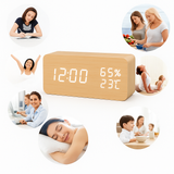 EchoWood Reloj LED de Madera con Control por Voz