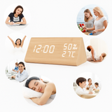 EchoWood Reloj LED de Madera con Control por Voz
