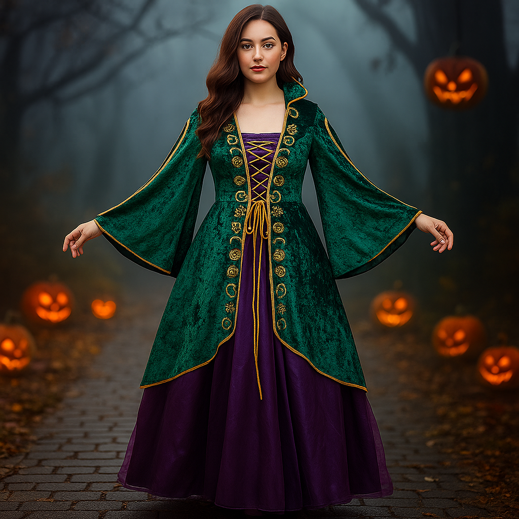 Vestido Halloween Terciopelo Manga Larga - Maxi