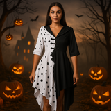 Vestido Halloween Mujer Dálmata Asimétrico con Capucha