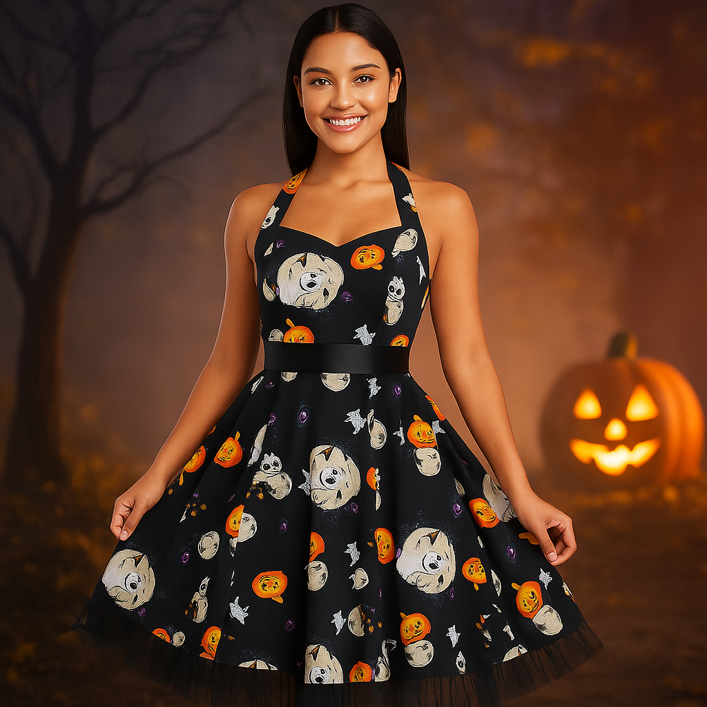 Robe Midi Halloween - Imprimé Dessin Animé - Style Unique Chic
