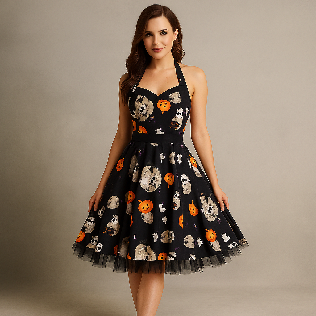 Robe Midi Halloween - Imprimé Dessin Animé - Style Unique Chic