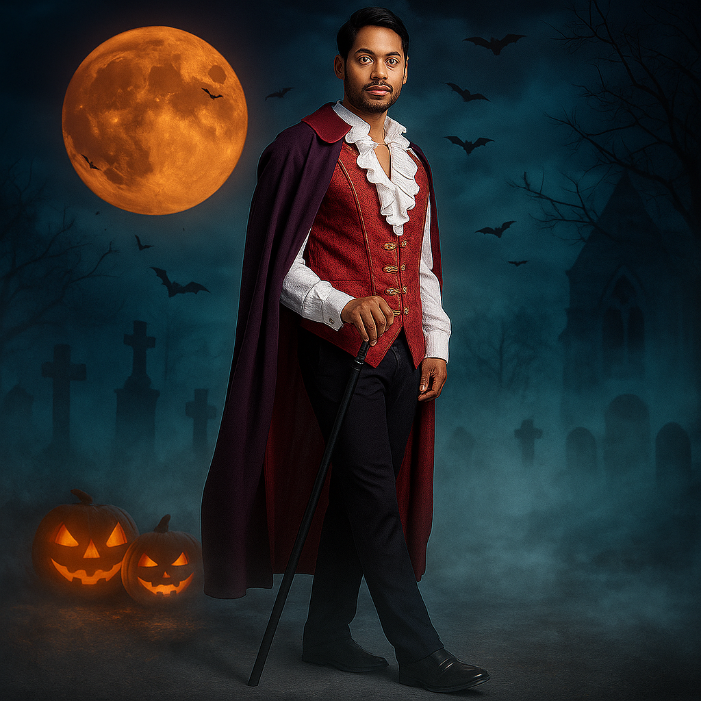 Disfraz de Vampiro Gótico Hombre - Abrigo Largo - Camisa Volantes