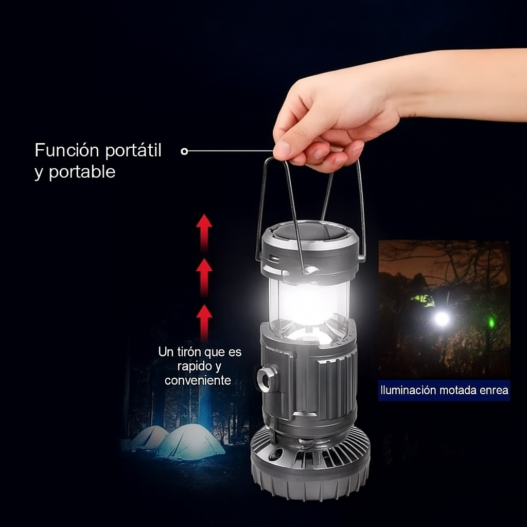 Ventilador Solar Camping 3 en 1 con Luz y Powerbank