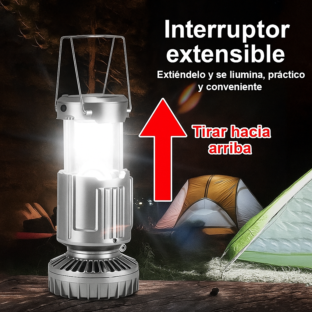Ventilador Solar Camping 3 en 1 con Luz y Powerbank